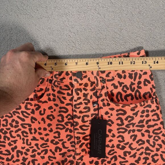 NWT Carmar Titania Shorts Women Size 25 High Rise Neon Orange Leopard 2” Inseam - Picture 2 of 7